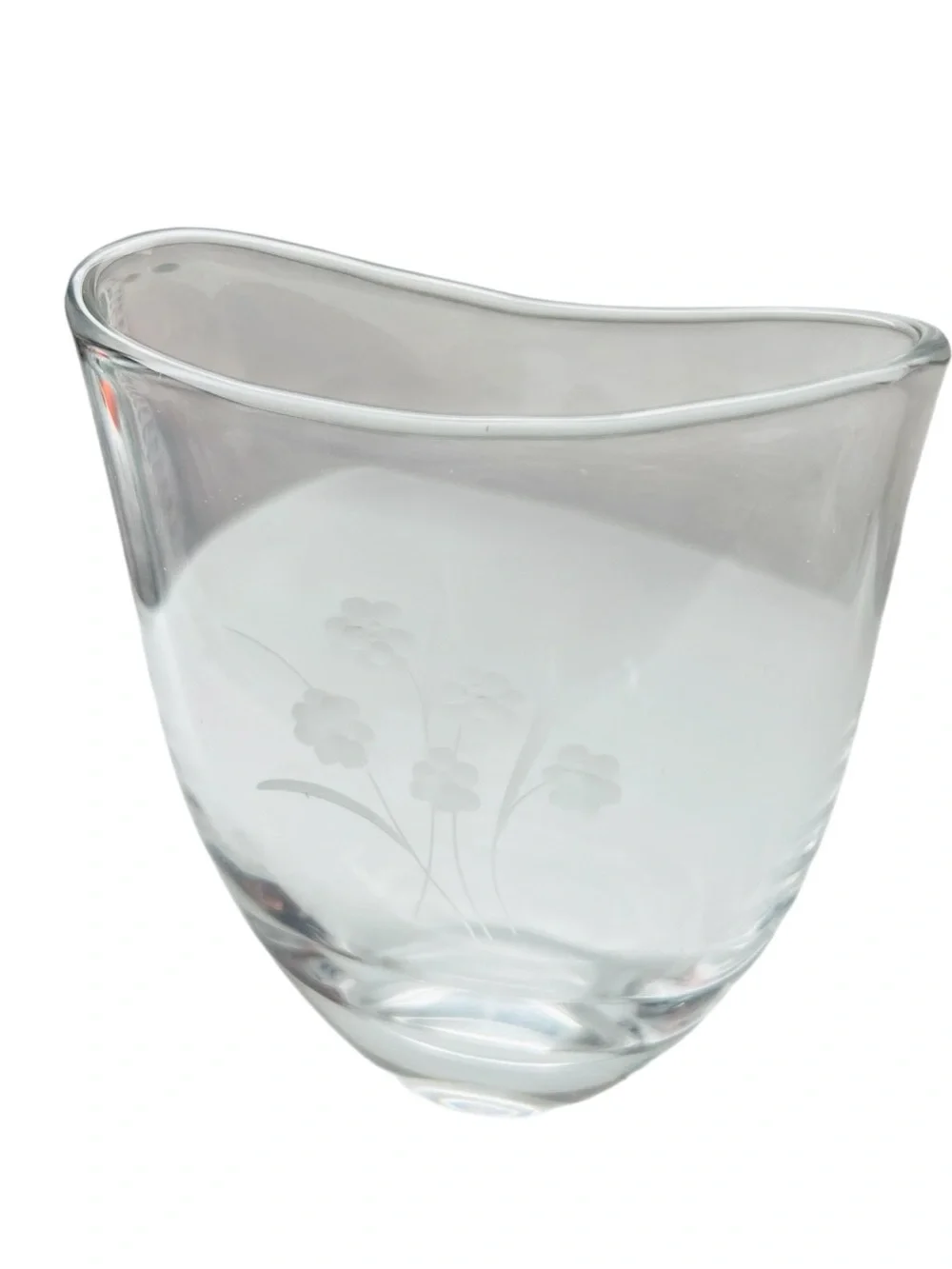 Vintage Orrefors Sweden Crystal Etched Flowers Signed Vase